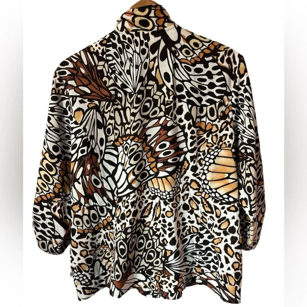 Zenergy by Chicos graphic Animal Print & Butterflies Women's Jacket size 2